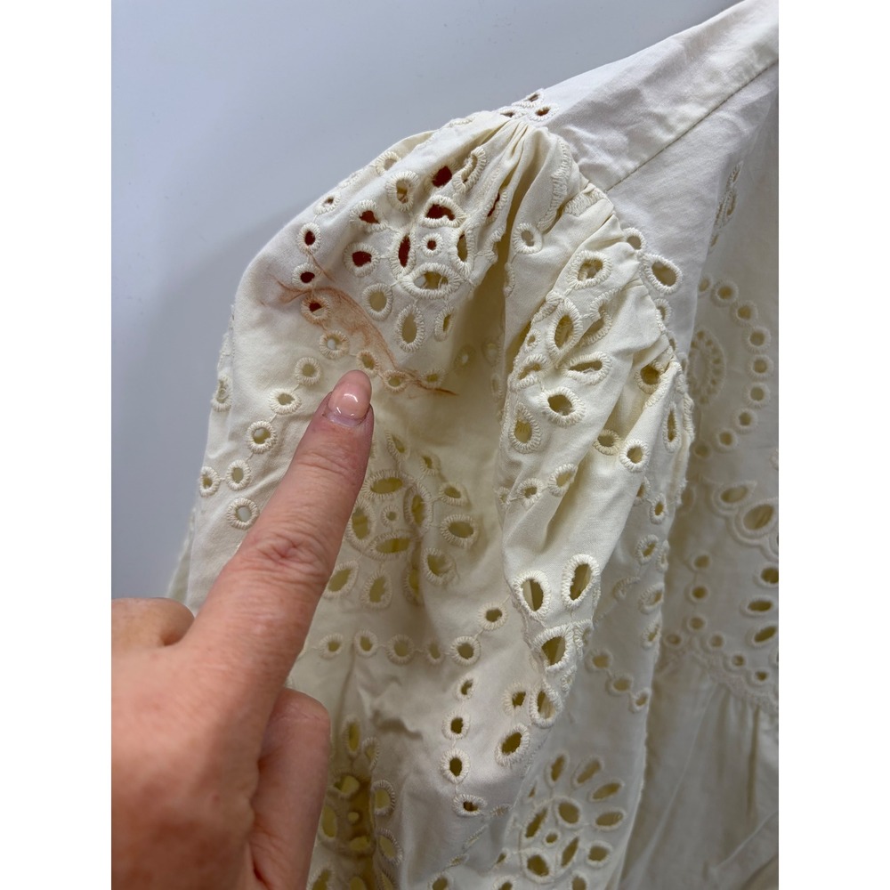 T Tahari Womens Cream Cotton Eyelet Embroidered Mock Neck Blouse Small NWT - Picture 11 of 12